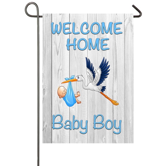 Baby Boy Welcome Garden Flag Stork Design 12.5 x 18 Inch Burlap Outdoor Decoration