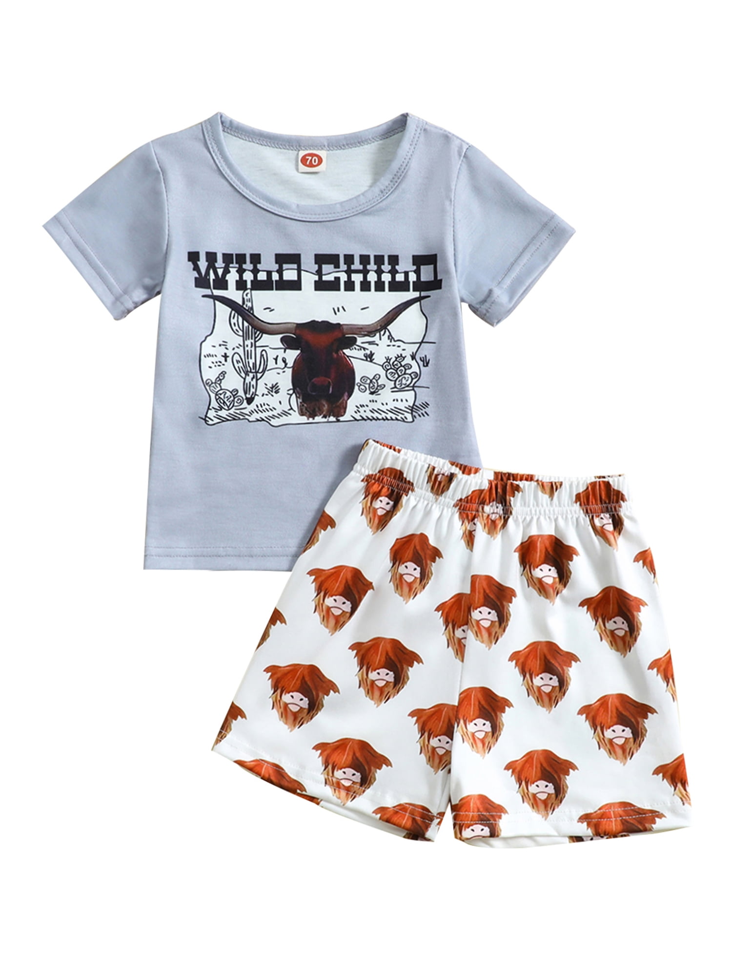 Baby Boy Western Clothes Cute Cow Short Sleeve TShirt Top + Shorts Set