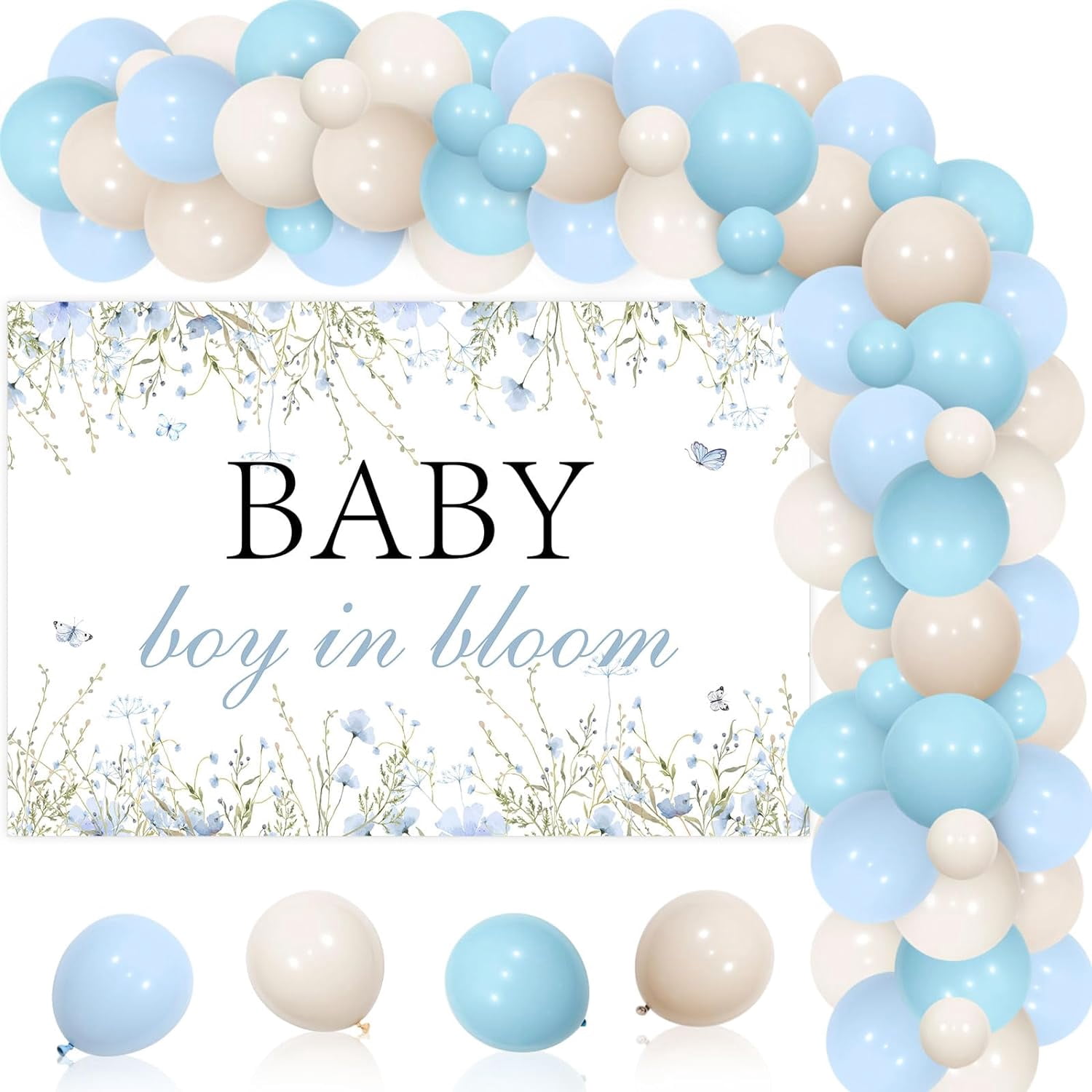 Baby Boy in Bloom Baby Shower Decorations - Blue Floral Backdrop ...