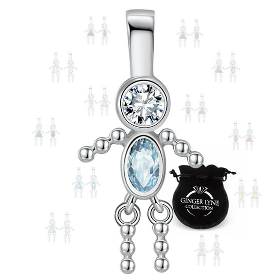 Ginger Lyne Boy Kid Birthstone Pendant Charms Cubic Zirconia Sterling Silver Baby for Family Tree Necklace Gift for Mom or Grandma