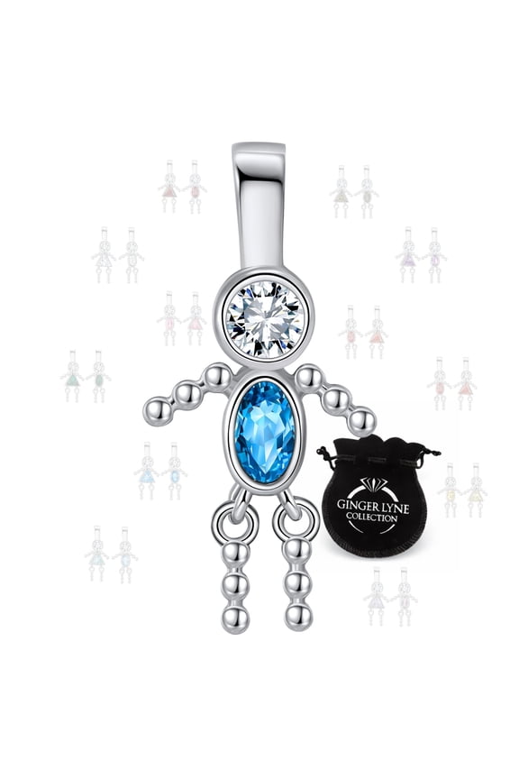 Baby Boy Birthstone Charm Children Pendants for Mom or Grandma Necklace by Ginger Lyne CZ Sterling Silver