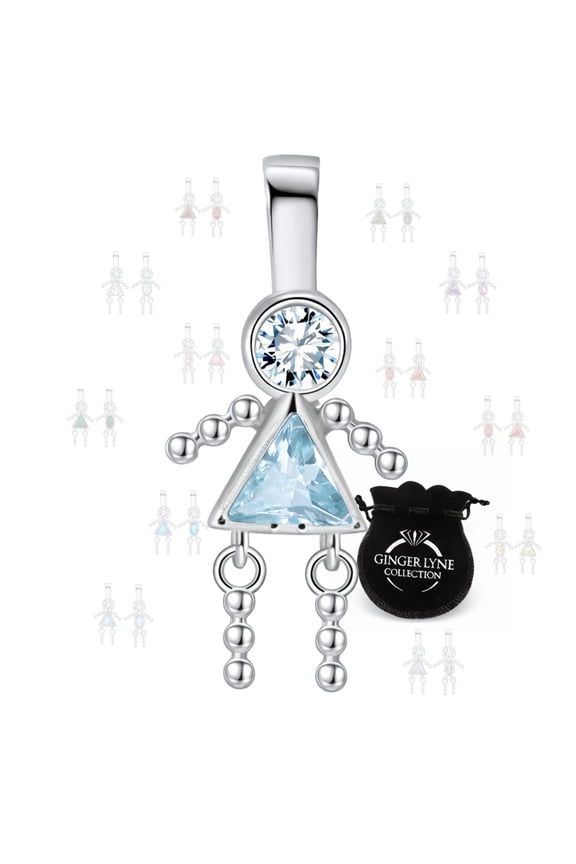 Ginger Lyne Girl Kid Birthstone Pendant Charms Cubic Zirconia Sterling Silver Baby for Family Tree Necklace Gift for Mom or Grandma
