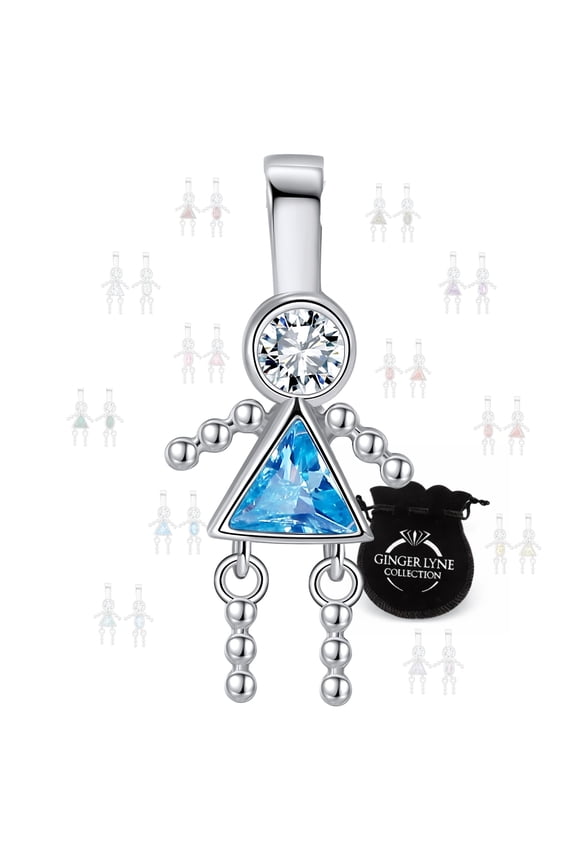 Ginger Lyne Girl  Kid Birthstone Pendant Charms Cubic Zirconia Sterling Silver Baby  for Family Tree Necklace Gift for Mom or Grandma