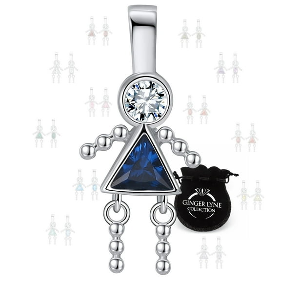 Ginger Lyne Girl  Kid Birthstone Pendant Charms Cubic Zirconia Sterling Silver Baby  for Family Tree Necklace Gift for Mom or Grandma