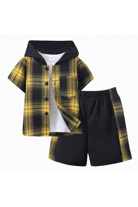 Baby Boy's Clothing Boy Summer Clothes Child Kids Spring Cotton Color Block Print Short-sleeved Beach 6M 12M 18M 24M 3T 4T T-shirt with Elastic Waist Shorts T-Shirt and Set 2-Piece
