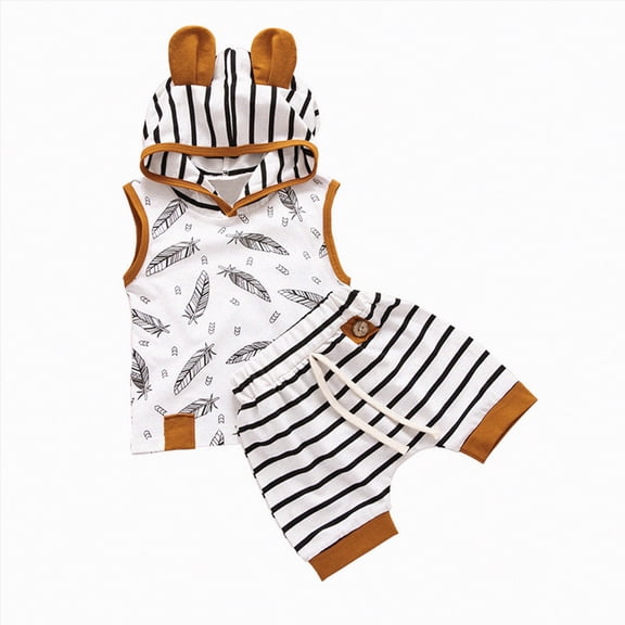 Baby Boy's Clothing Boys 2PCS Shorts Set Kids Unisex Summer Hooded Printed Short-sleeved Sports 18-24 Months 2t 3t 4t 5t 6t T-shirt Tops Shorts Outfits School Wear Tshirt Two Pieces