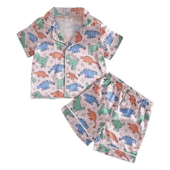 Baby Boy's Clothing Boys Clothes Child Kids Summer Dinosaur Prints Short-sleeved Casual 6 12 18 24Months 2T 3T T-shirt with Elastic Waist Shorts Outfit Tshirt 2PCS
