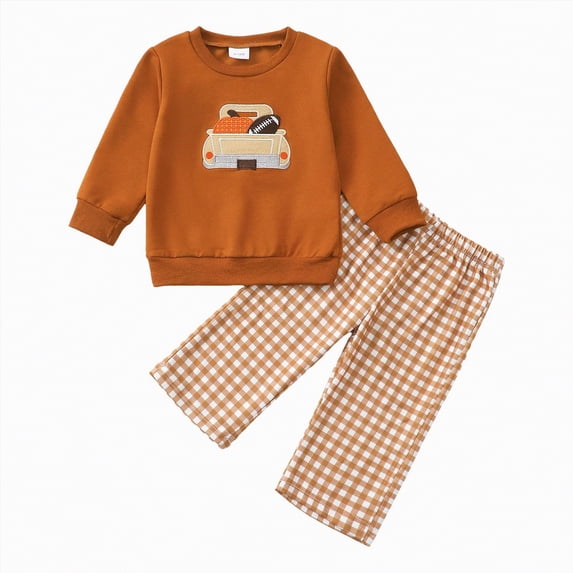 Baby Boy's Clothing Girl Fall/Winter Plaid Long Sleeve Stretch Waistband 2T-5T Tops Pants Sets Sweatsuit 2 PC