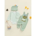 thumbnail image 1 of Baby Boy's Clothing Sets Fashionable Long Sleeve Striped Romper with Embroidered Overalls and Hat 3Pcs Outfits, 1 of 9