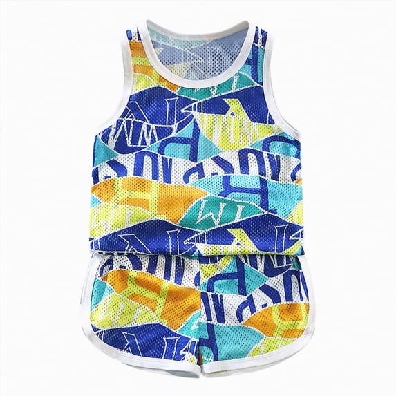 Baby Boy's Clothing Toddler Boy Summer Clothes Kids Unisex Spring Cotton Cartoon Print Short Sleeve Training 0 6 12 18 24 Months 2T 3T Tank Tops And Shorts Set With Pockets T-shirt 2PCS 2-Piece