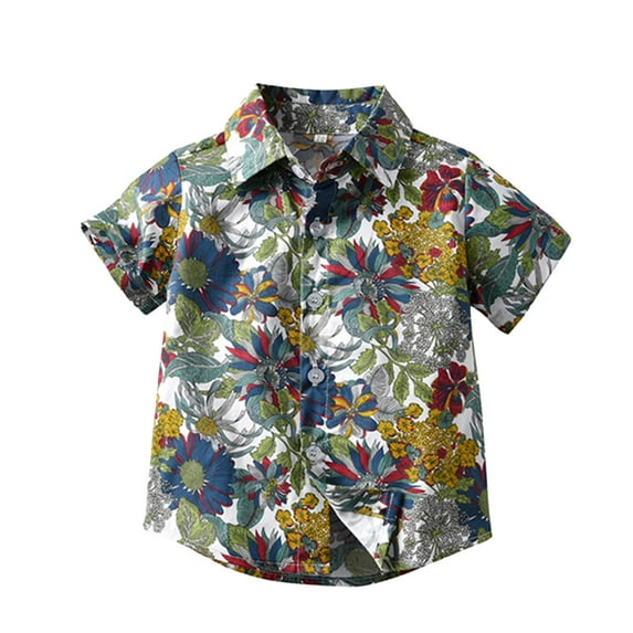 Baby Boy's Hawaii Beach Shirts Tropical Short Sleeved Vacation Button-Up Shirt Tops