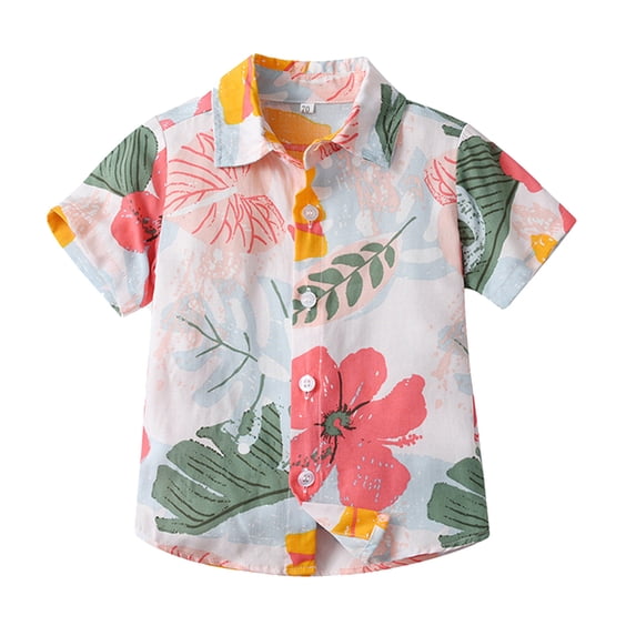 Baby Boy's Hawaii Beach Shirts Tropical Short Sleeved Vacation Button-Up Shirt Tops