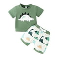 thumbnail image 1 of Toddler Baby Boy Spring Summer Outfit Dinosaur Short Sleeve Shirt Dino Shorts 2Pcs Clothes Sets, 1 of 5