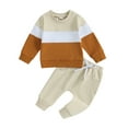 thumbnail image 1 of Baby Boys 2 Piece Outfits Contrast Color Long Sleeve Sweatshirt and Elastic Pants for Toddler 6 12 18 27M 3T Fall Clothes, 1 of 10