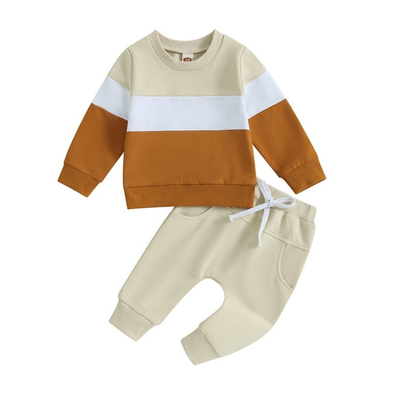 Baby Boys 2 Piece Outfits Contrast Color Long Sleeve Sweatshirt and Elastic Pants for Toddler 6 12 18 27M 3T Fall Clothes
