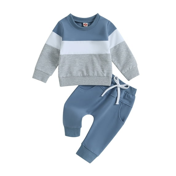 Baby Boys 2 Piece Outfits Contrast Color Long Sleeve Sweatshirt and Elastic Pants for Toddler 6 12 18 27M 3T Fall Clothes
