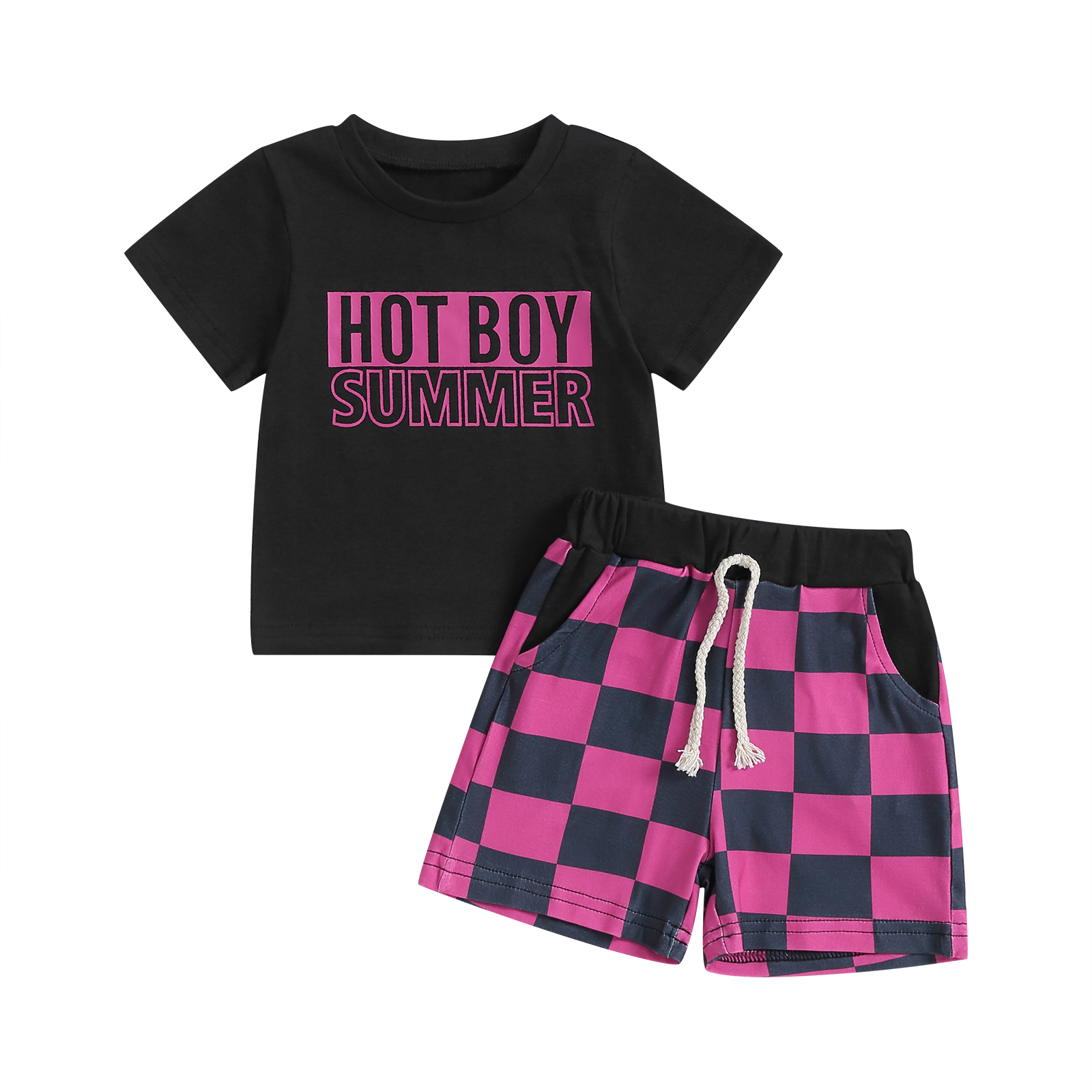 Baby Boys 2-Piece “No Fear” Polo Outfit – Graphic T-Shirt & Denim Shorts Set (Yellow/Black) main image 1