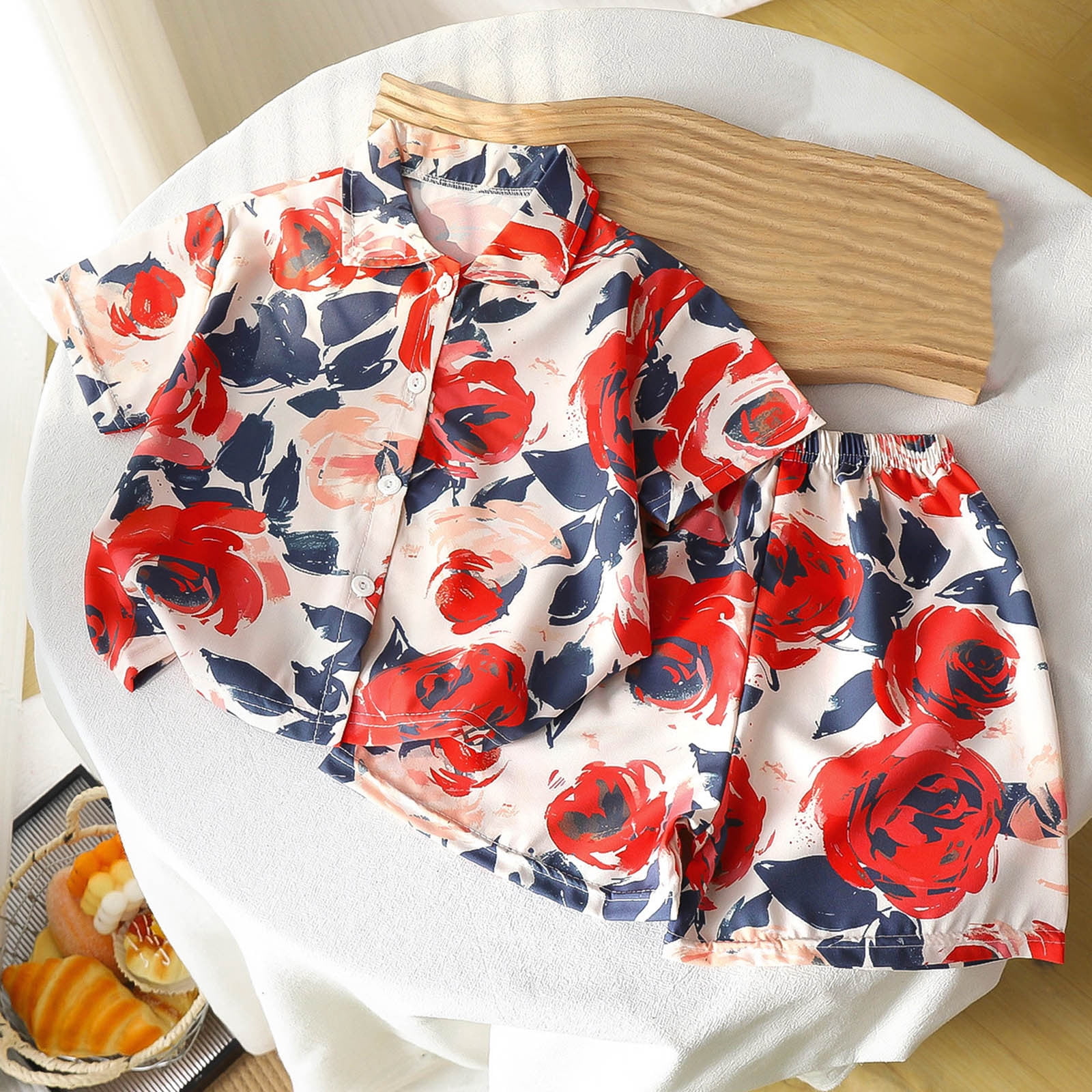 Baby Boys 2 Piece Outfits Printed Lapel Button Shirts and Shorts Sets ...