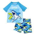 thumbnail image 1 of Baby Boys 2 Piece Swimsuit Short Sleeve Kids Swim Bathing Suit Set Toddler Rash Guard and Trunk Bottoms Summer Beach Swimwear 3-7 Years Blue, 1 of 7