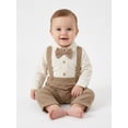 thumbnail image 1 of Baby Boys 2PCS Outfit Sets Long Sleeve Lapel Button Up Romper Solid Color Suspender Pants Sets, 1 of 10