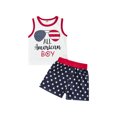 thumbnail image 1 of Baby Boys 2PCS Pants Set Sleeveless Letter Print Tank Tees + Star Short Pants Toddler Boys Independence Day Outfit, 1 of 8