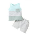 thumbnail image 1 of Baby Boys 2PCS Pants Set Sleeveless Patchwork Crew Tank Tees +  Short Pants Set, 1 of 9