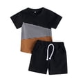 thumbnail image 1 of Baby Boys 2PCS Pants Suit, Short Sleeve Patchwork Crew Tees + White Straps Short Pants, Toddler Boys Summer Casual Outfit 3 Months-7 Years, 1 of 9