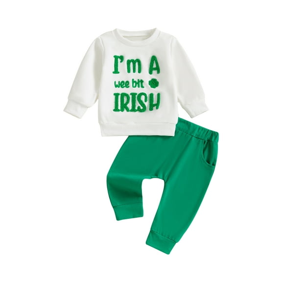 Baby Boys 2Pcs Spring Outfits 6 12 18 24 Months 2T 3T Toddler Boy Irish Clothes Long Sleeve Clover Embroidery Sweatshirt + Pants Set