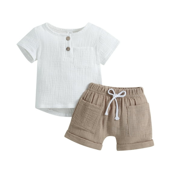 Baby Boys 2Pcs Summer Outfits 6M 12M 18M 24M 3Y Short Sleeve T-Shirt Tops Elastic Waistband Shorts Set Toddler Clothes