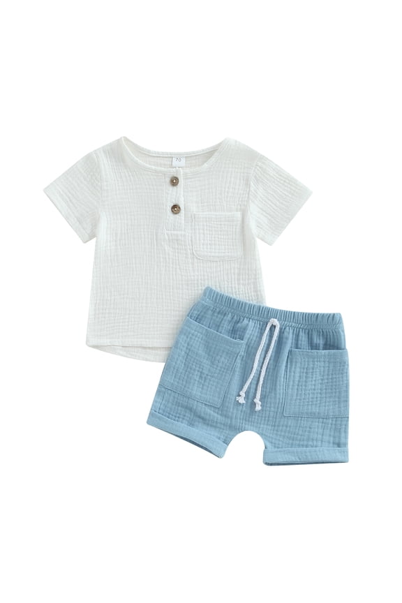 Baby Boys 2Pcs Summer Outfits 6M 12M 18M 24M 3Y Short Sleeve T-Shirt Tops Elastic Waistband Shorts Set Toddler Clothes