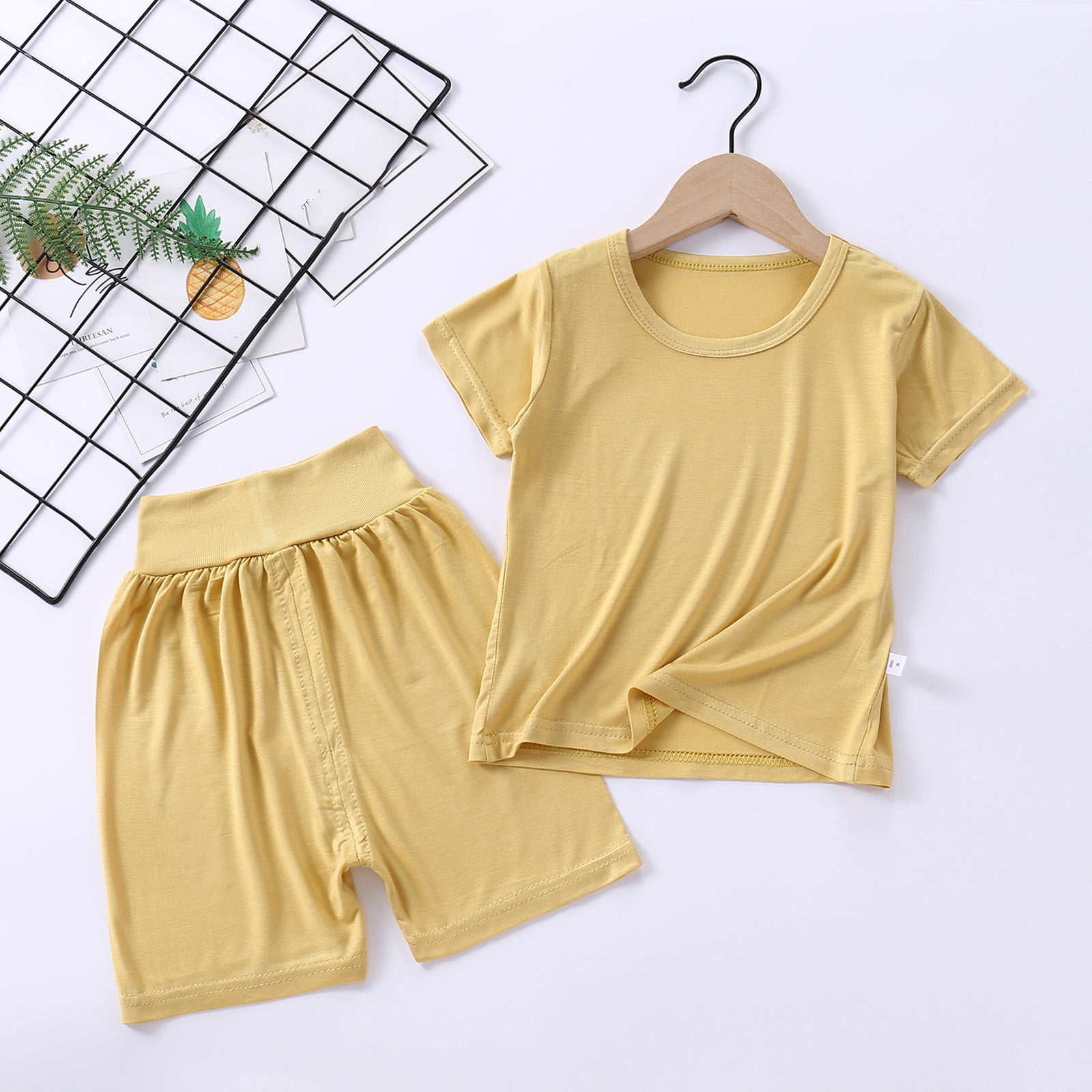 Baby Boys And Girls Round Neck Short Sleeved Solid Color Tshirt High