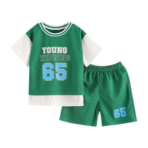 Baby Boys Athletic Clothing Two-Piece Sets Short Sleeve Top and Elastic Waist Short Breathable Sports Outfits 1-12 Years