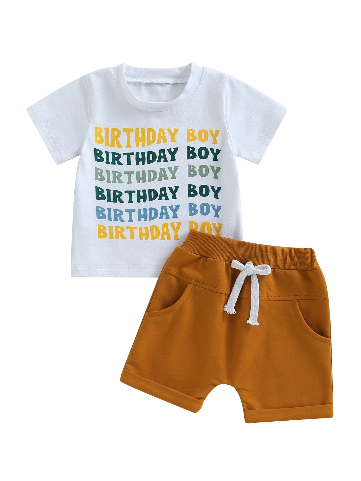 Baby Boys Birthday Outfits Letter Print TShirt and Elastic Shorts