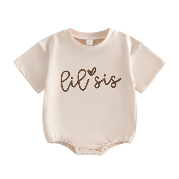 Baby Boys' Bodysuits Gentle Letter Print Short Sleeve Crew Neck Girls Embroidery Bodysuit Versatile Summer Outfit