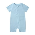 thumbnail image 1 of Baby Boys' Bodysuits Lightweight Solid Short Sleeve Crew Neck Zip Front Short Romper Thin Summer Daily Outfit, 1 of 3