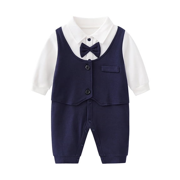 Baby Boys' Bodysuits Minimalist Colorblock Long Sleeve Notch Neck Boys British Style Gentleman Romper Holiday Party Outfit