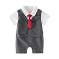 thumbnail image 1 of Baby Boys Bodysuits Short Sleeve White Shirt Vest Bowtie Tuxedo Onesie Jumpsuit Overall Romper Baby Boys Birthday Party Banquet Wedding Gentleman Bodysuits,6-12 Months, 1 of 1