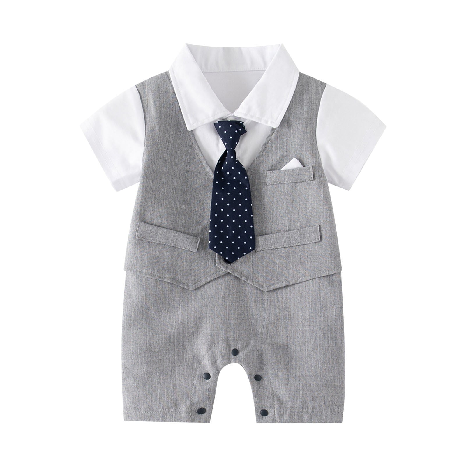 Baby Boys White Dobby Short Sleeve Button-Up Bodysuit main image 1