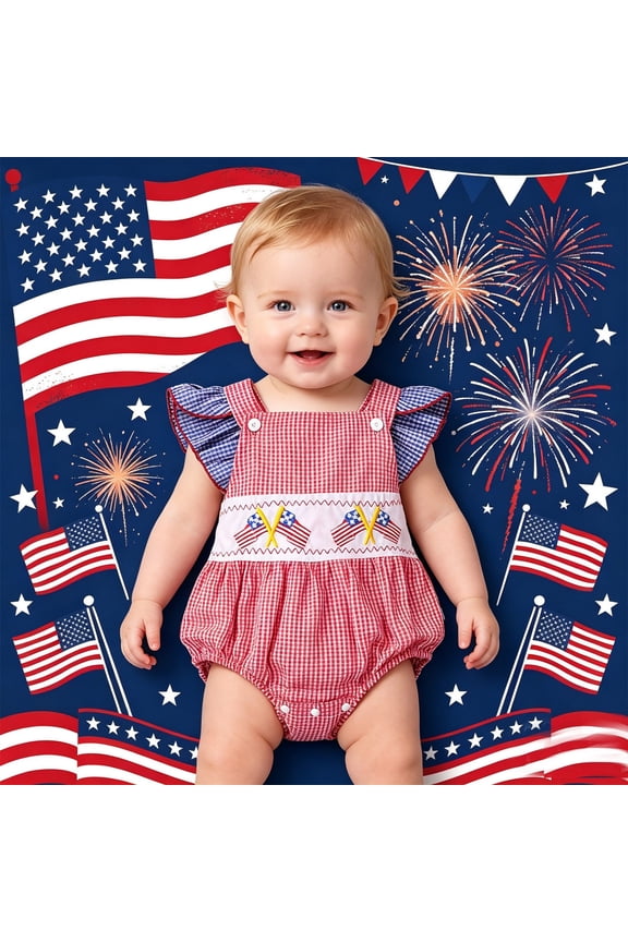 Baby Boys' Bodysuits Size 6-12M Kids Cap Sleeve Square Neck Striped Print Romper Creeper Independence Day Celebration Wear Baby Boy Rompers
