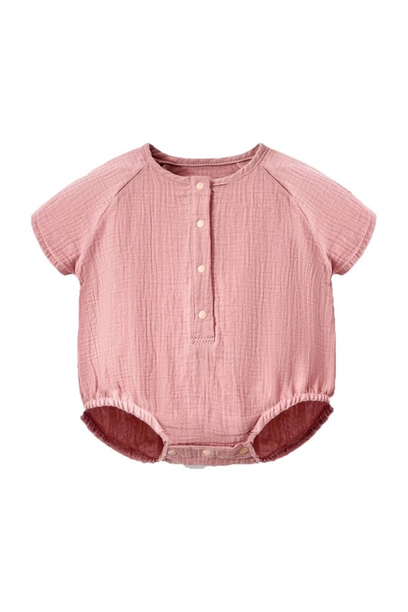 Baby Boys' Bodysuits Size 6-9M Kids Short Sleeve Round Neck Solid Double Layer Gauze Bubble Romper Summer Wear Baby Rompers Boy