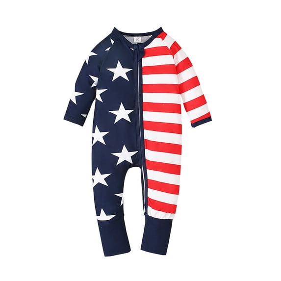 Baby Boys' Bodysuits Vigorous Patriotic Style Print Long Sleeve Crew Neck Boys Zip Up Romper Spring Autumn Daily Outfit