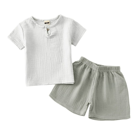 Baby Boys Casual Outfit Sets Child Summer Short Sleeve Solid Color Short Sleeve T Shirt and Shorts Thin Cute 2PCS SetSize 18-24 M