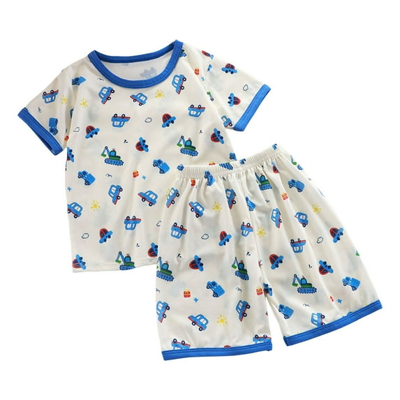 Baby Boys Casual Outfit Sets Summer Pajamas Cartoon Car Print Crew Neck Short Sleeve Shirt Tops And Shorts Soft Two Piece Sleepwear Sportwear,Blue,6-12 Months