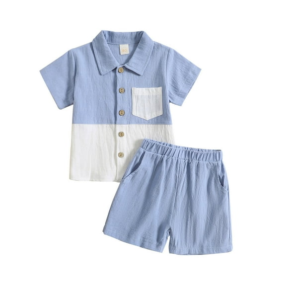 Baby Boys Casual Outfit Sets Toddler Short Sleeve Gentleman Button Down Patchwork Lapel Shirts and Shorts Beach Holiday Size 3-4 Y