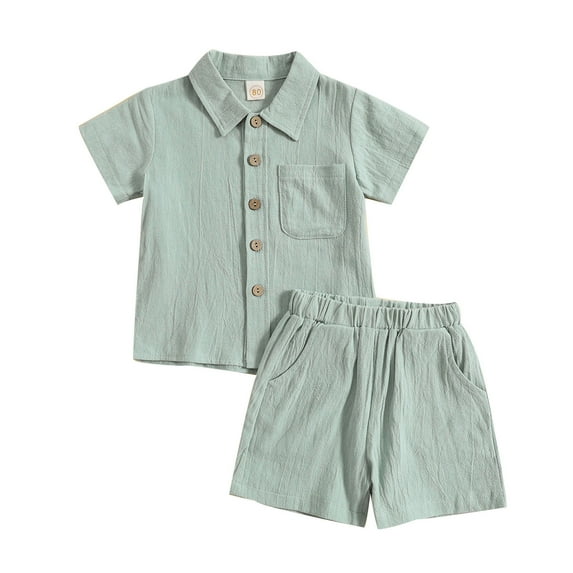Baby Boys Casual Outfit Sets Toddler Solid Color Short Sleeve Summer Button Down Shirts and Shorts Gentleman Casual Outfits Size 2-3 Y