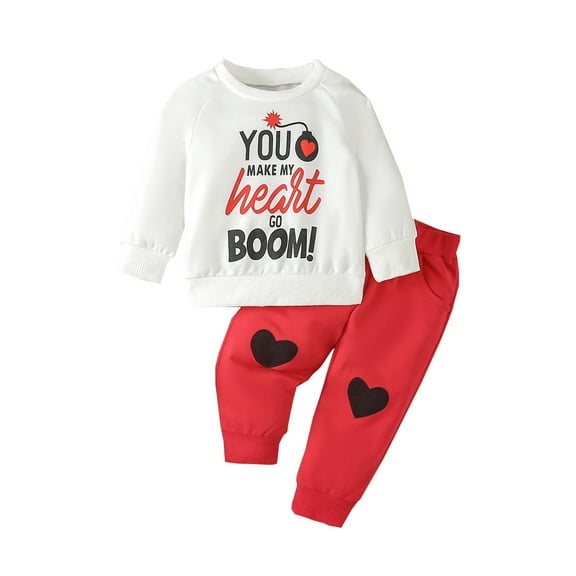 Baby Boys Casual Outfit Sets Valentine's Day Cute Long Sleeve Letter Prints Pullover and Pants 2PCS Outfits Clothes Set Red 18-24 Months