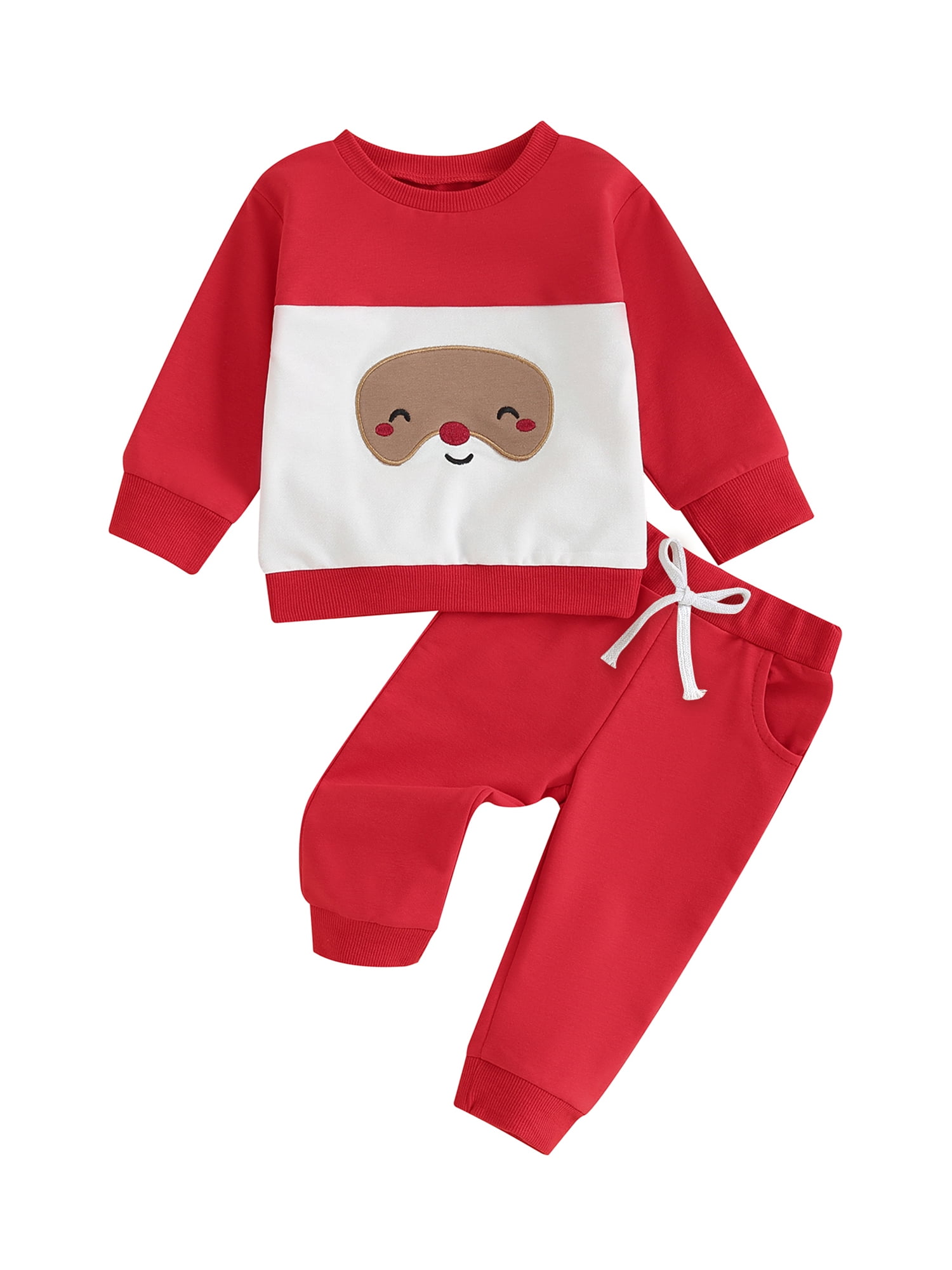 Baby Boys Christmas Outfit Long Sleeve Elk Print Sweatshirt and Solid