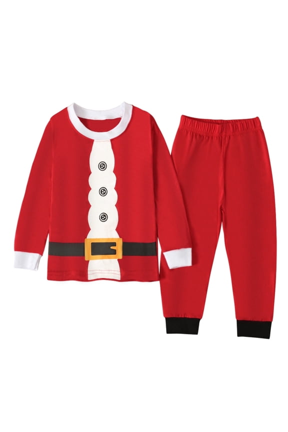 Baby Boys' Christmas Santa Pajamas, Cute Printed Long-Sleeved Pajamas for Boys Comfy Casual T-Shirt Pants 2pcs Clothes Set Red 18-24 Months