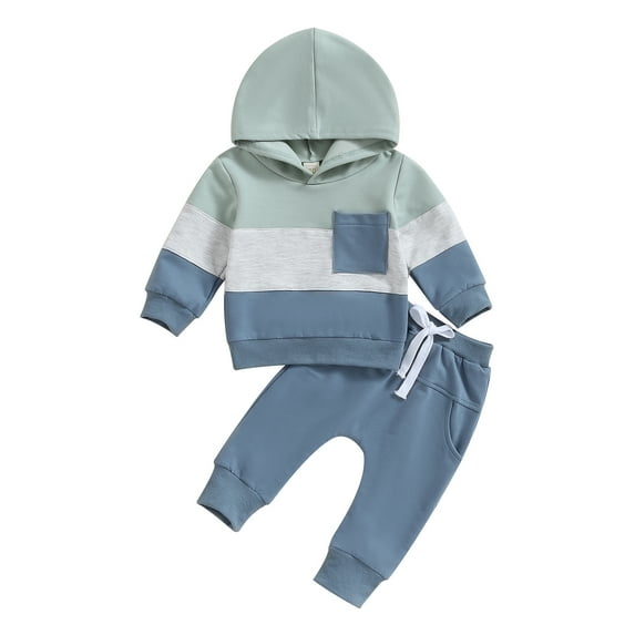 Baby Boys Clothes 3M 6M 12M 18M 24M 3Y Casual Long Sleeve Contrast Color Hoodies Sweatshirt Tops Pants 2Pcs Outfits Set For Kids Toddler