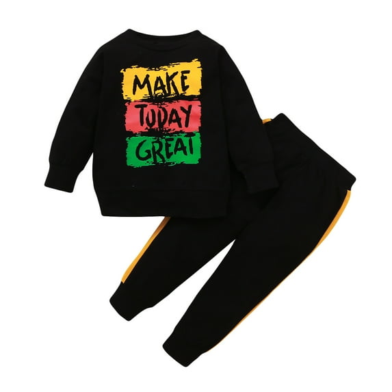 Baby Boys Clothes Letter Print Long Sleeve Round Neck Top +Pants 2Pcs Outfits Set 18-24 Months,Black